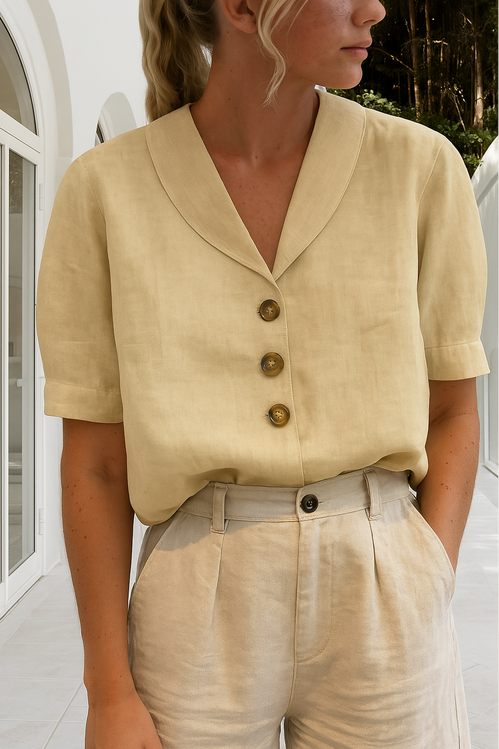 Evelinda | Elegancka Casualowa Lniana Bluzka