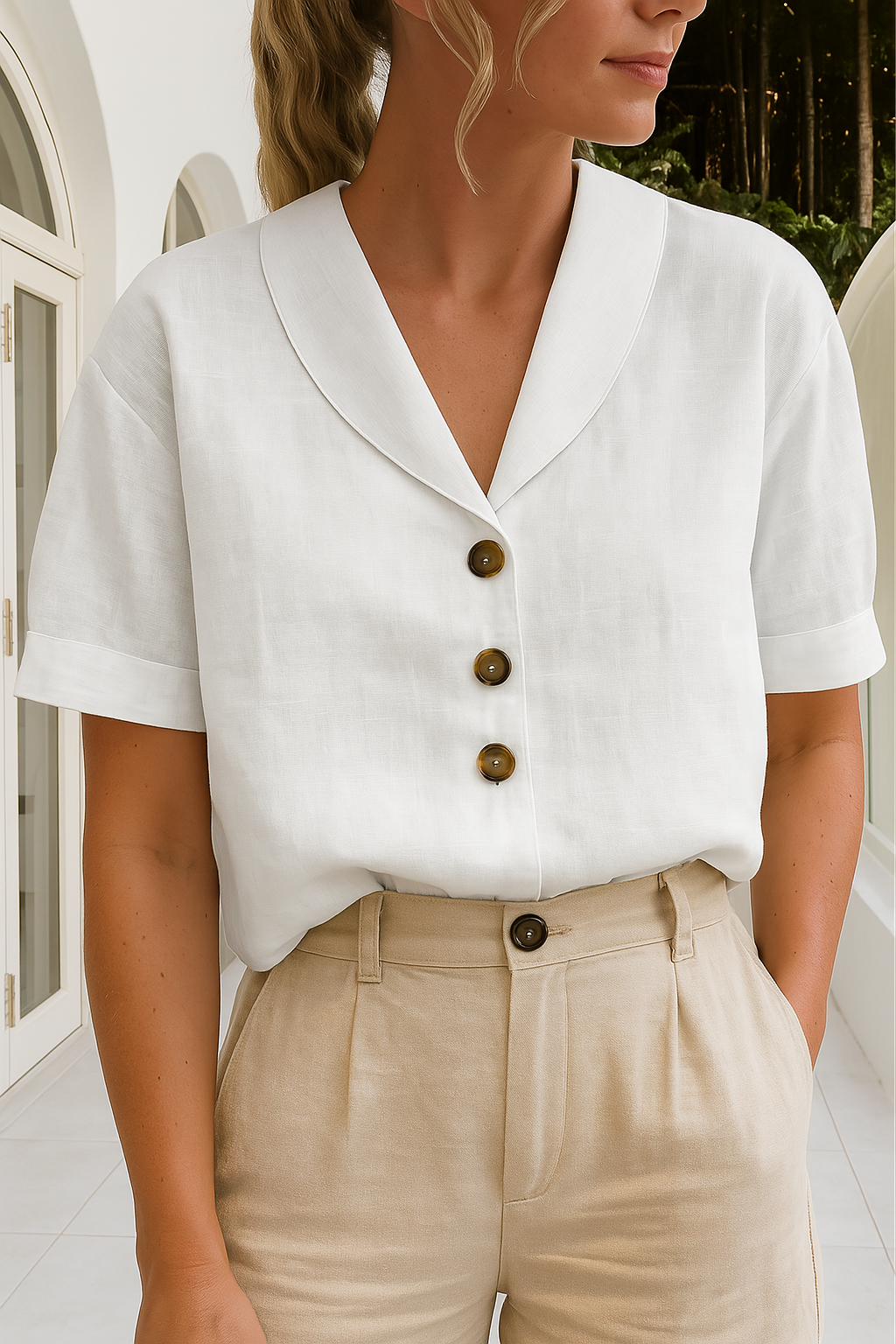 Evelinda | Elegancka Casualowa Lniana Bluzka