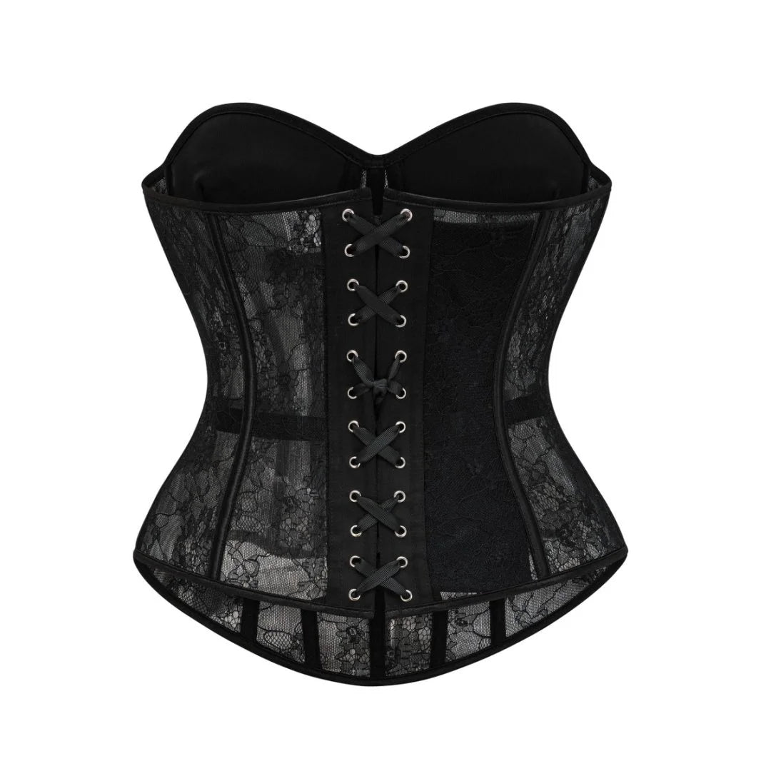 Czarny Przezroczysty Koronkowy Gorset z Fiszbinami, Podnoszący Biust, Modelujący Sylwetkę, Damski Bustier, Krótki Top, Gotycki Egzotyczny Gorset Nero
