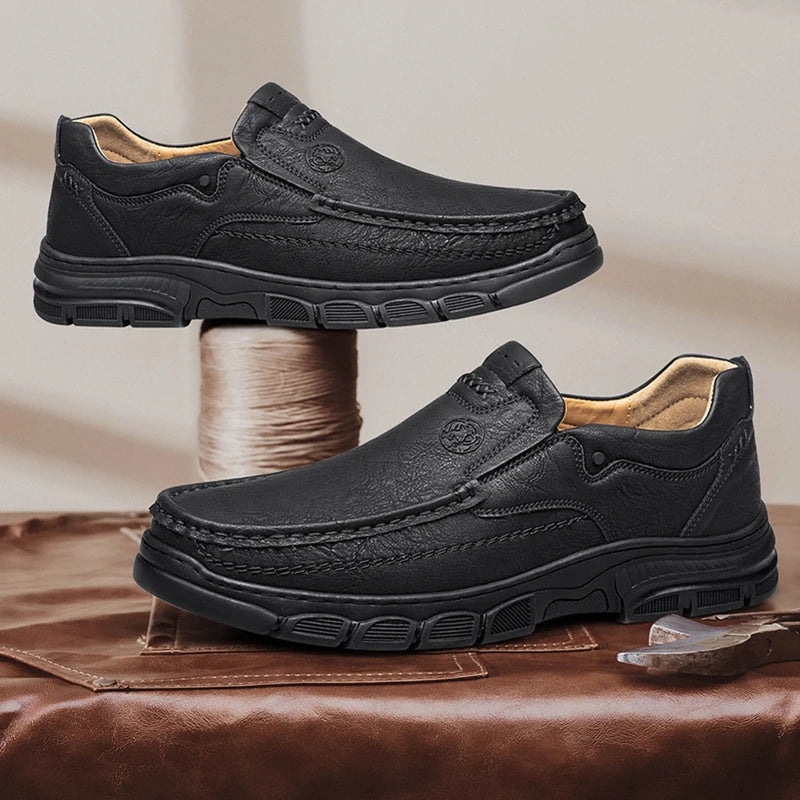 Szymon | Skórzane loafersy casual z grubą podeszwą