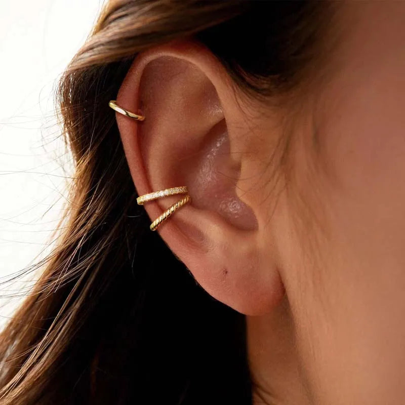 3 szt./zestaw Modne złote kolczyki klipsy z kryształkami dla kobiet i dziewcząt Minimalistyczne metalowe kolczyki w kształcie litery C, imitacja piercingu, nausznica, biżuteria do uszu