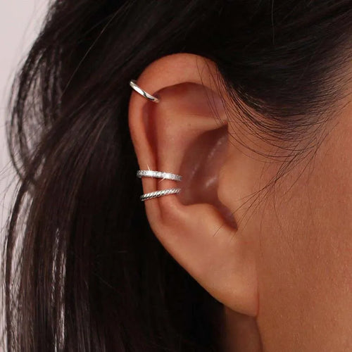 3 szt./zestaw Modne złote kolczyki klipsy z kryształkami dla kobiet i dziewcząt Minimalistyczne metalowe kolczyki w kształcie litery C, imitacja piercingu, nausznica, biżuteria do uszu