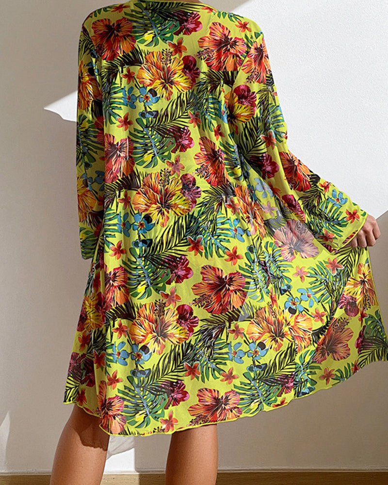 Rivéa Komplet Plażowy Bikini Kwiatowe Strój Kąpielowy z Kimono