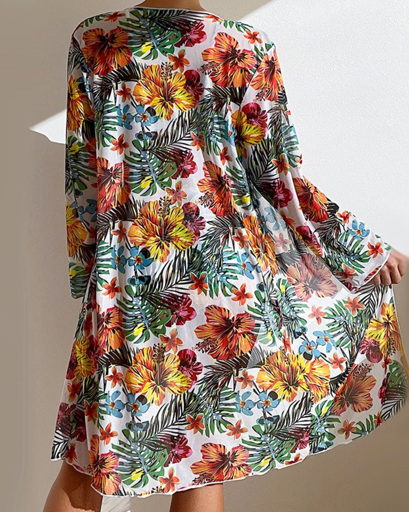 Rivéa Komplet Plażowy Bikini Kwiatowe Strój Kąpielowy z Kimono